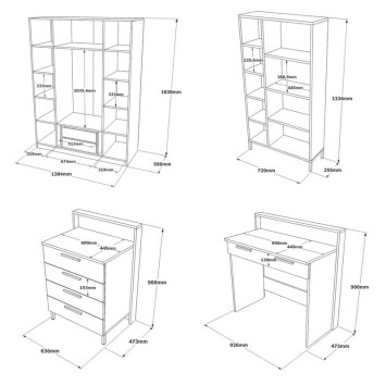 Conjunto de muebles de habitación joven HM17-CG plata - 956LCS3424