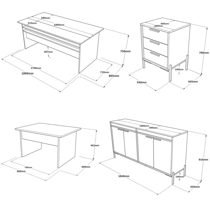 Conjunto de muebles de habitación joven VS8-CGA antracita plateado